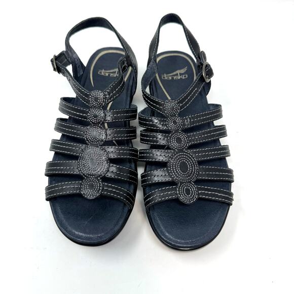 Dansko Drea Leather Fisherman Sandals 38 8 Strappy Wedge Slingback Comfort - Picture 3 of 11